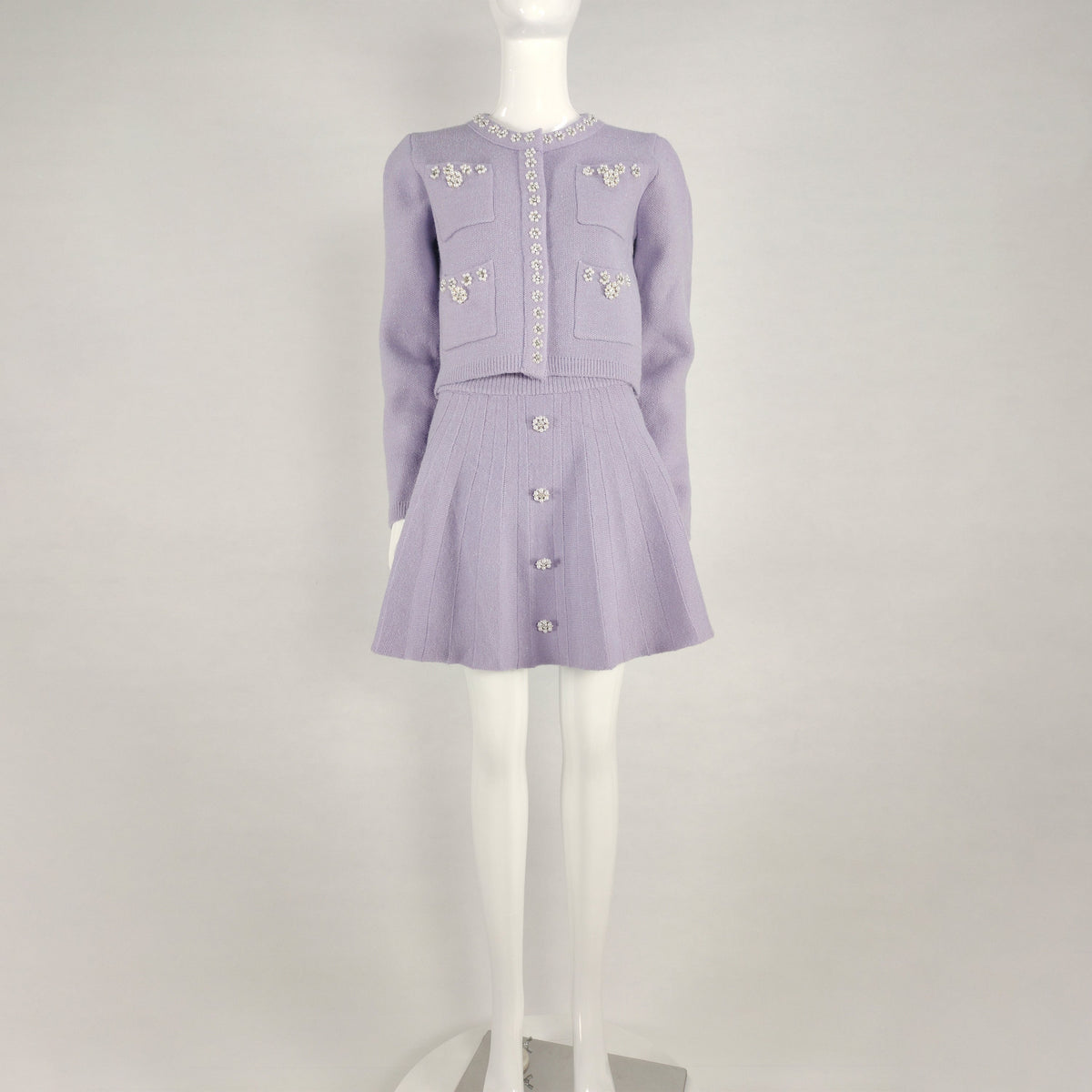 KittenAlarm - Remi Sequin Embellished Knit Cardigan Skirt Set