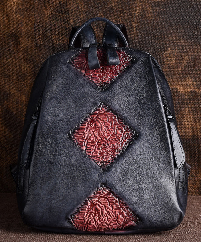 Capacity Retro Calf Leather Durable Backpack Bag Green Large