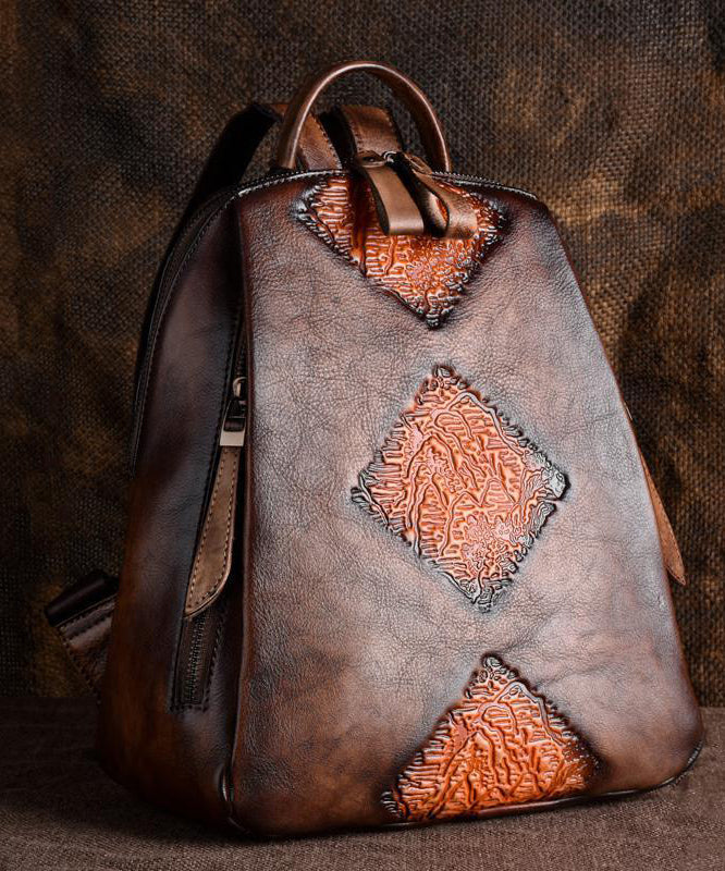 Capacity Retro Calf Leather Durable Backpack Bag Green Large