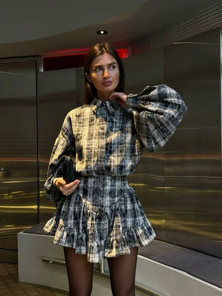 Retro Lapel Loose Bishop Sleeve Blouse