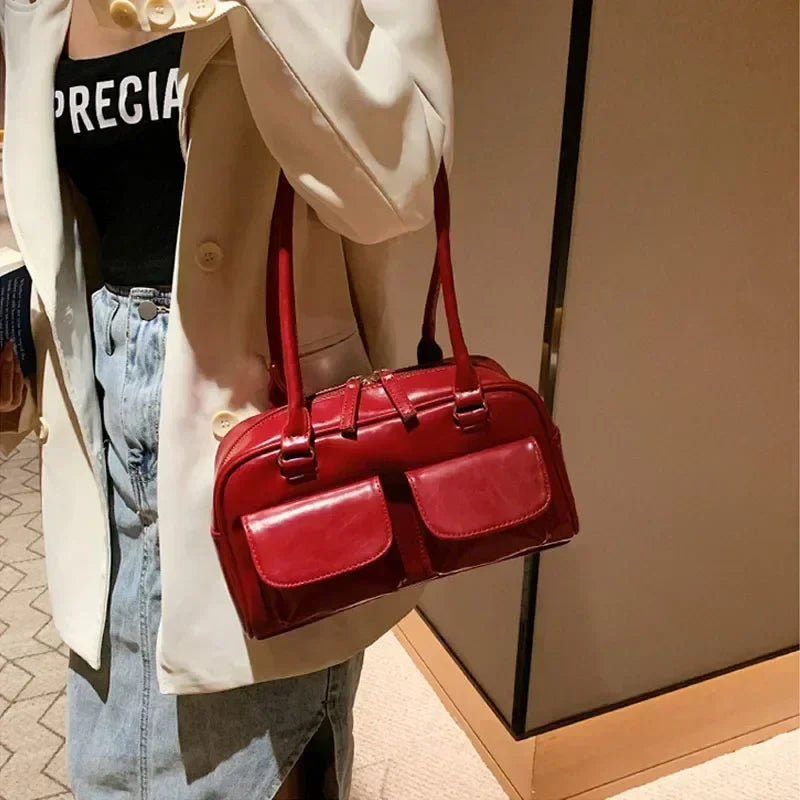 Red Patent Leather Hobo Shoulder Bag