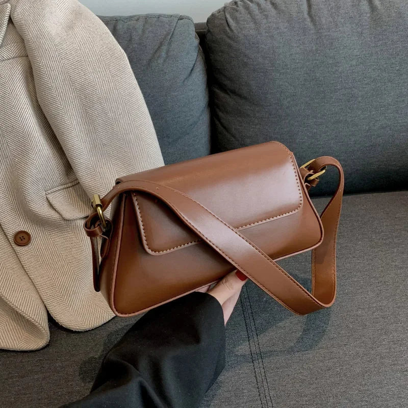 Retro Solid PU Leather Winter Shoulder Bag