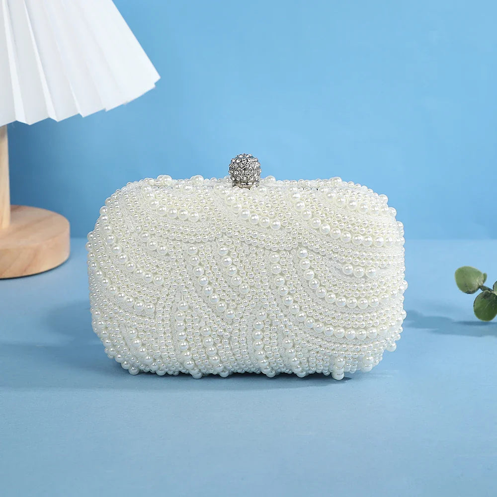 Retro Luxurious Pearl Wave Style Evening Clutch Bag