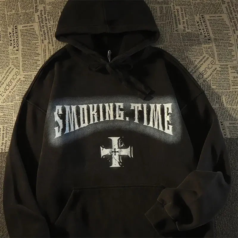 Dark Wind Skull Print Casual Hoodie