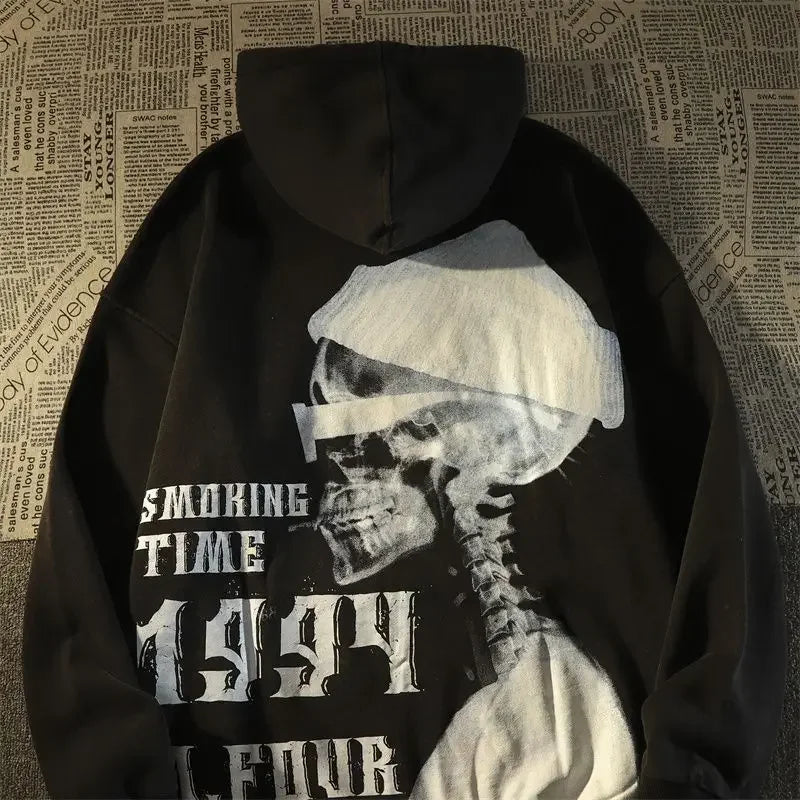 Dark Wind Skull Print Casual Hoodie