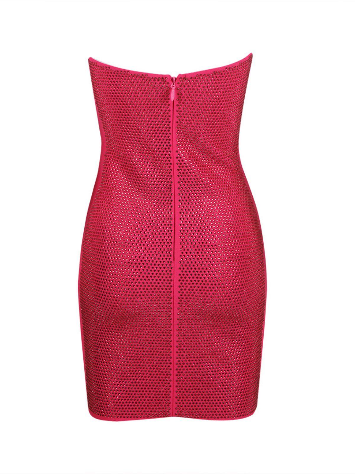 Rheya Strapless Bandage Dress In Hot Pink