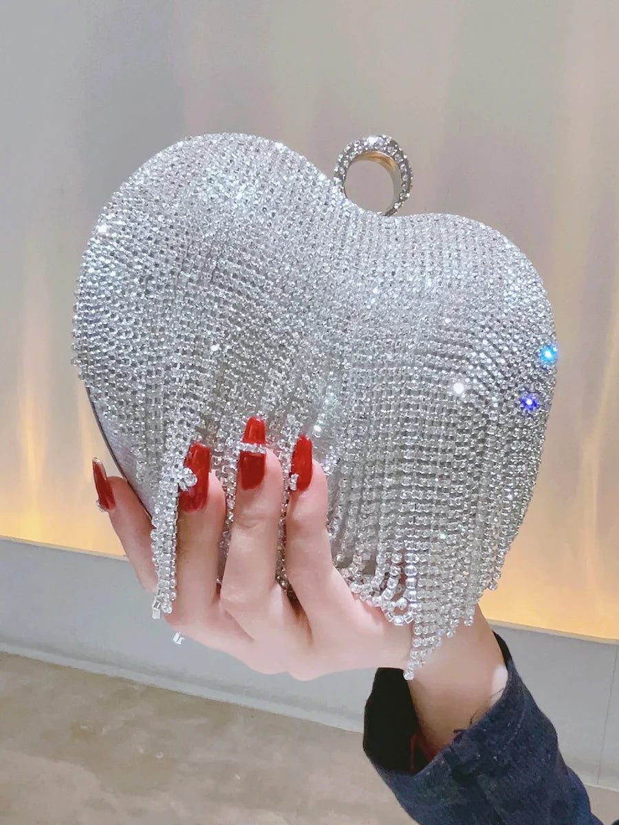 Heart Shaped Rhinestone Clutch Evening Luxury Diamond Wedding Purse
