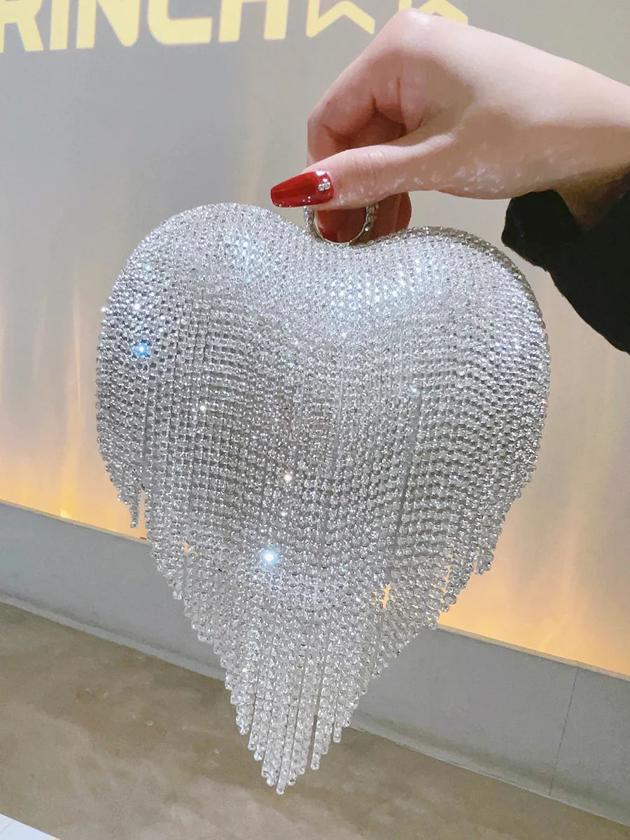 Heart Shaped Rhinestone Clutch Evening Luxury Diamond Wedding Purse