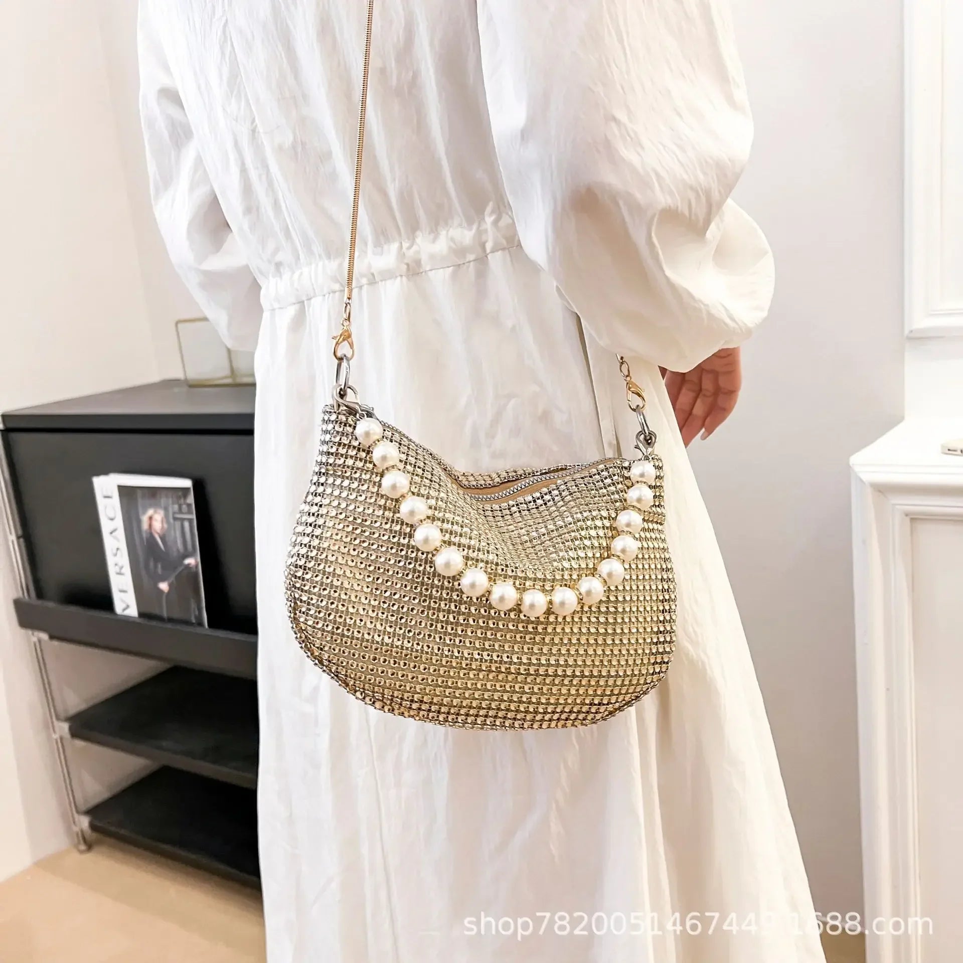 Rhinestone Pearl Evening Tote Bag Shoulder Purse