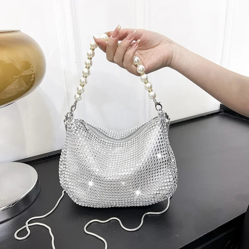 Rhinestone Pearl Evening Tote Bag Shoulder Purse