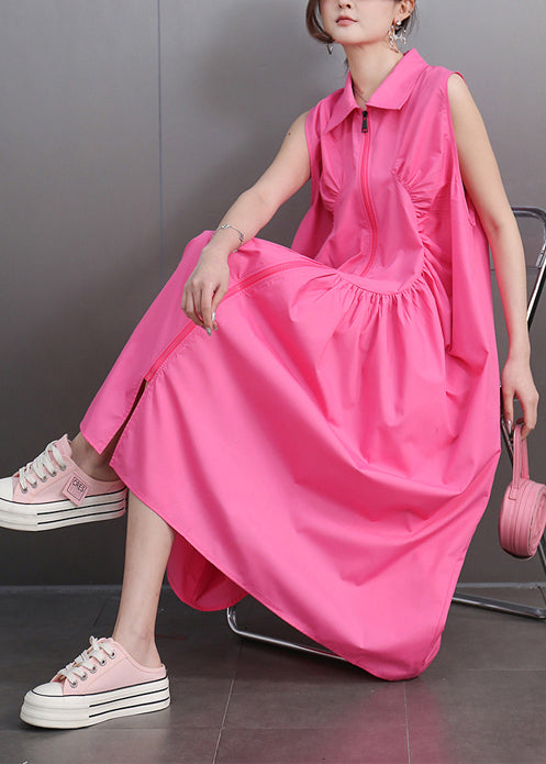 Sleeveless Collar Zip Front Curved Seam Gathered Lantern Midi Dress - View 2