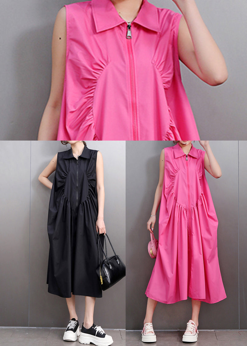 Sleeveless Collar Zip Front Curved Seam Gathered Lantern Midi Dress - View 5