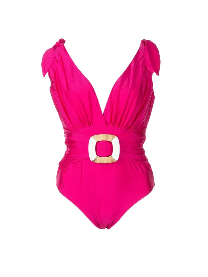 Rose Pink Deep V Sexy Swimsuit One Piece