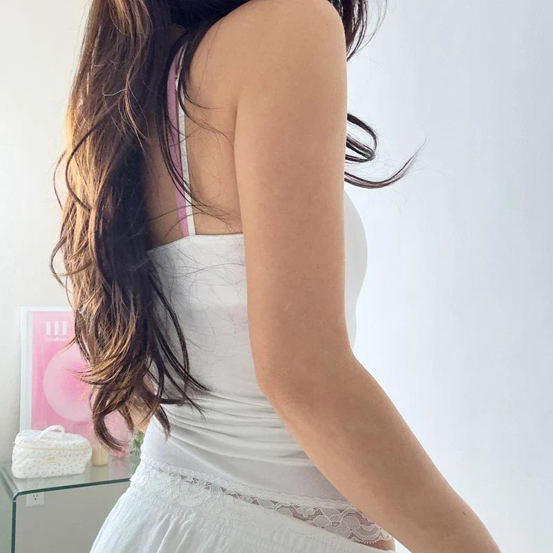 Rosettes Bow Lace Camisole Slim Fit Crop Top