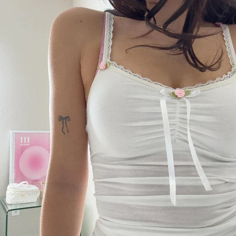 Rosettes Bow Lace Camisole Slim Fit Crop Top