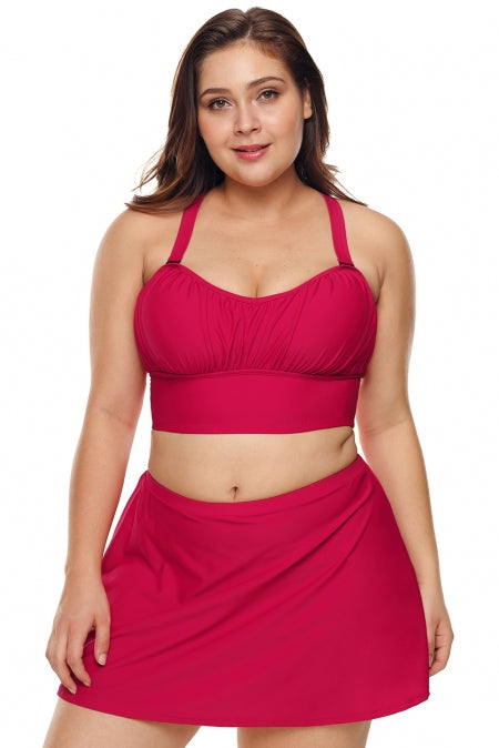 Rosy Wireless Plus Size Bikini Top and Swim Skirt Set