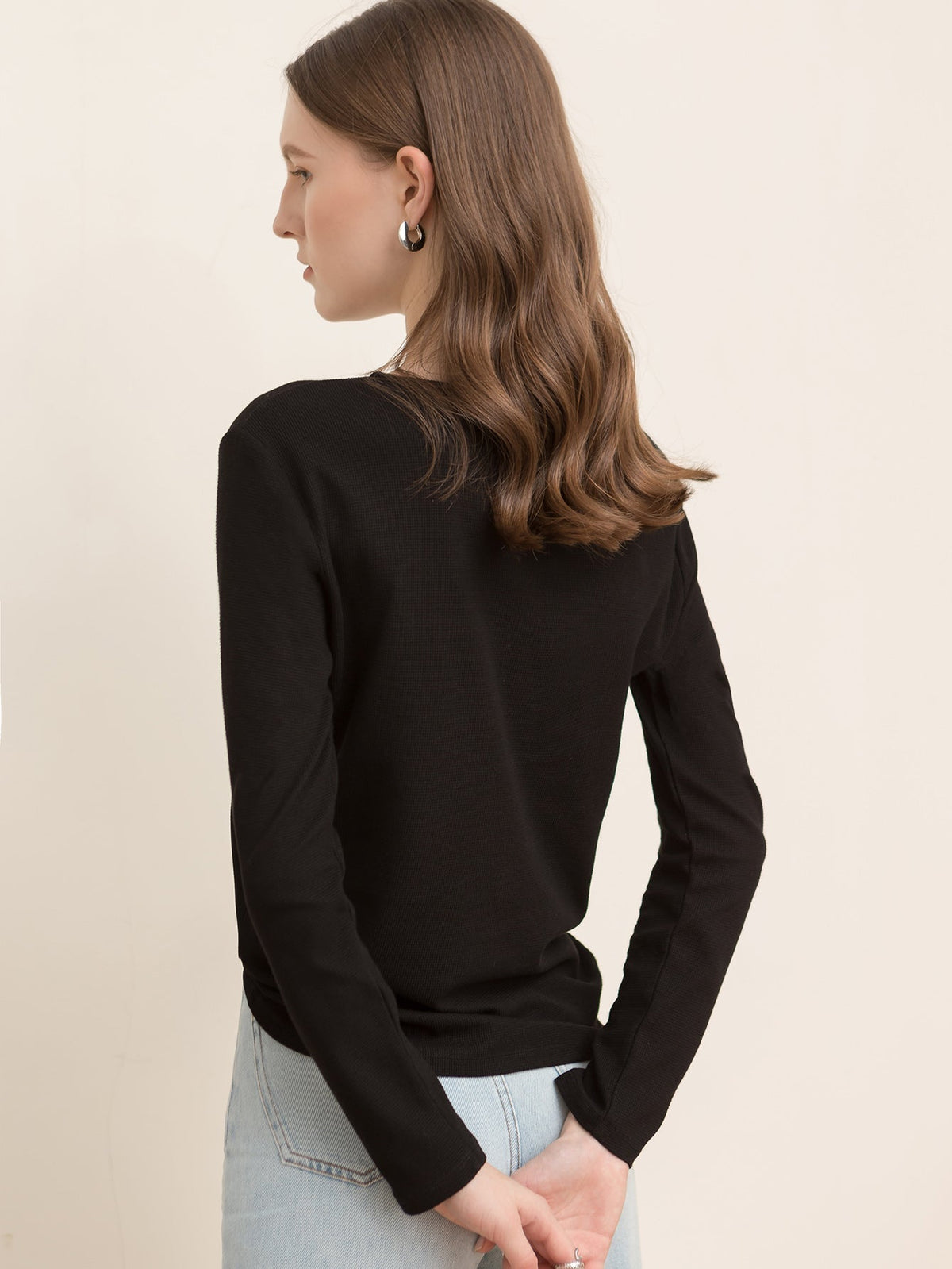 KittenAlarm - Round neck zipper solid color long-sleeved loose crop top