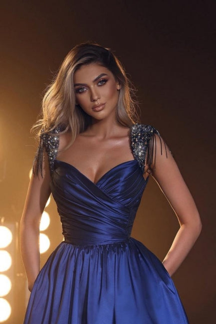 Royal Blue Sleeveless A-Line Sweetheart Princess Evening Dress - Fashionpara