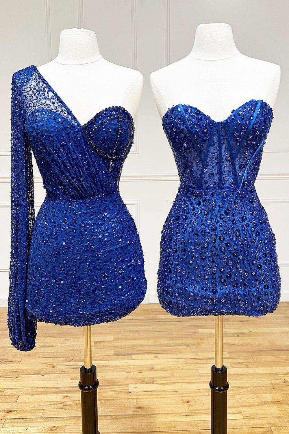 Royal Blue Sparkly Sequin Mermaid Sweetheart Short Homecoming Dress - Fashionpara