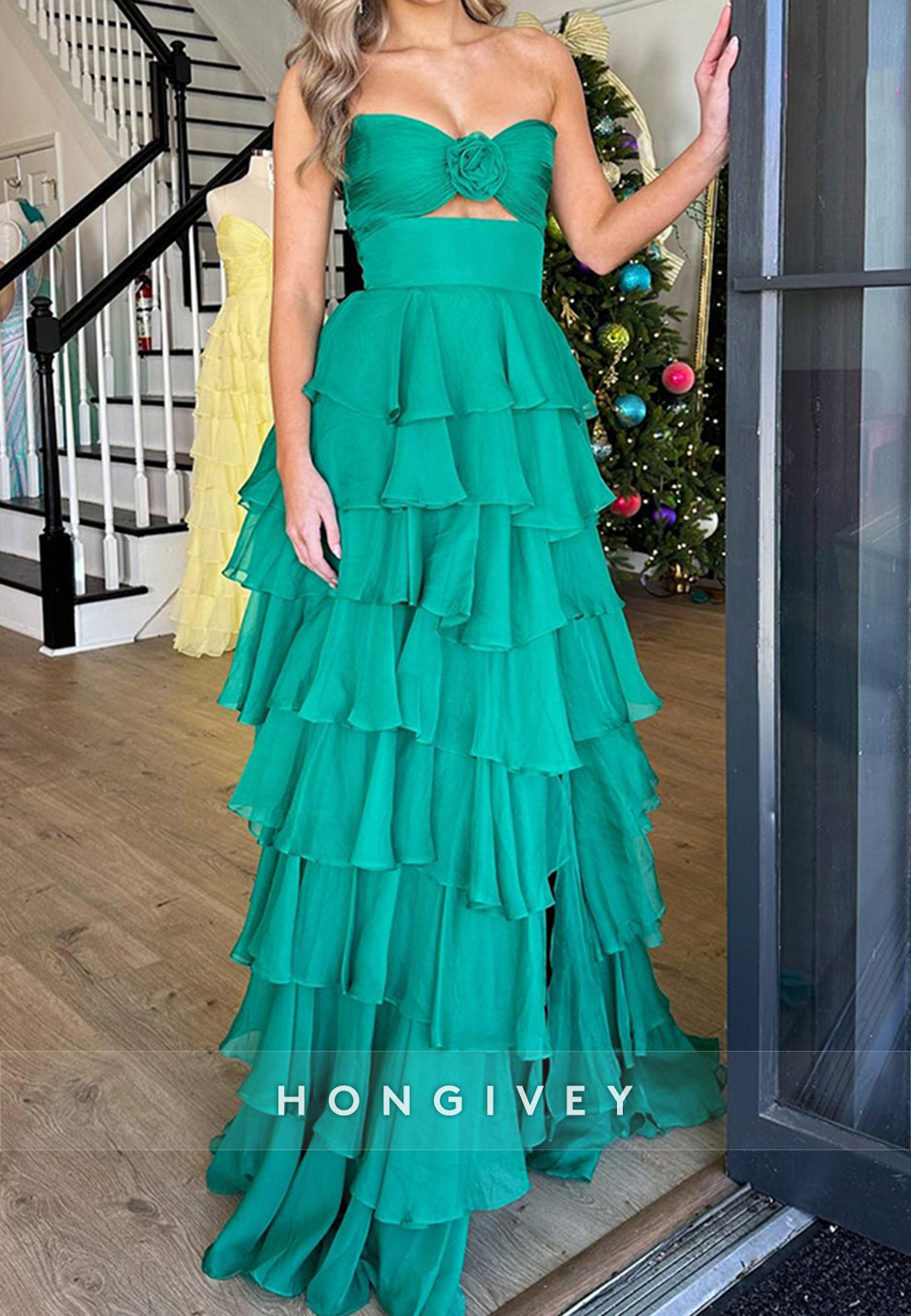 A-Line High Low  Floral Embossed Sweetheart Holiday Prom  Dresses