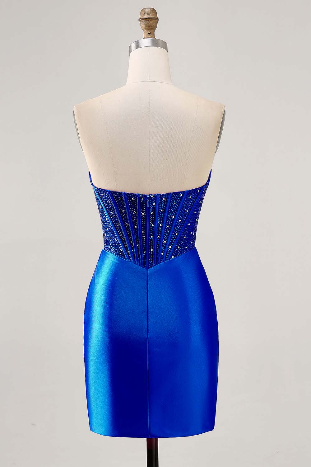 Sparkly Fuchsia Tight Corset Strapless Short Satin Homecoming Dress