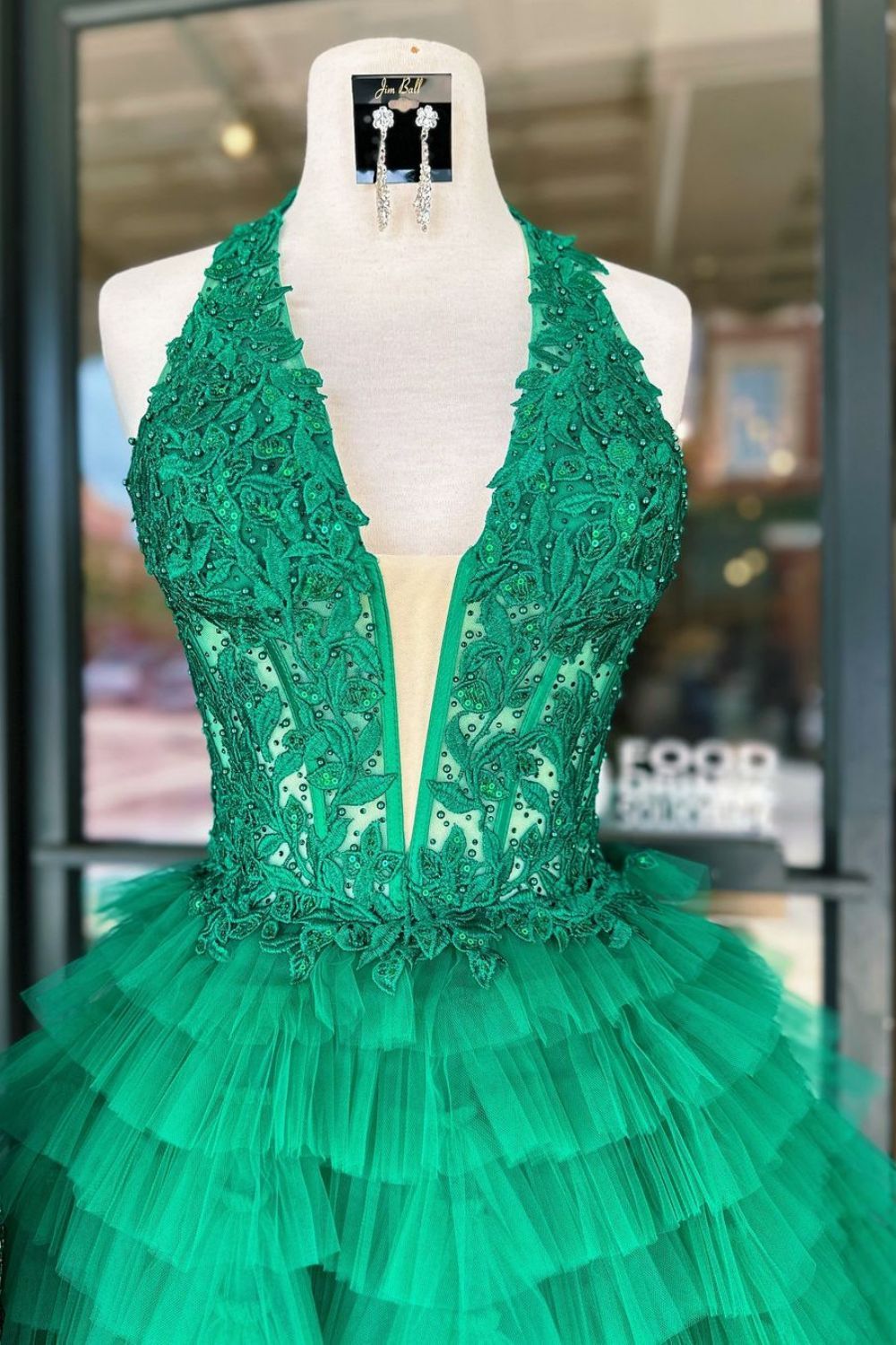 Royal Blue A-Line Halter Short Tulle Homecoming Dress With Appliques