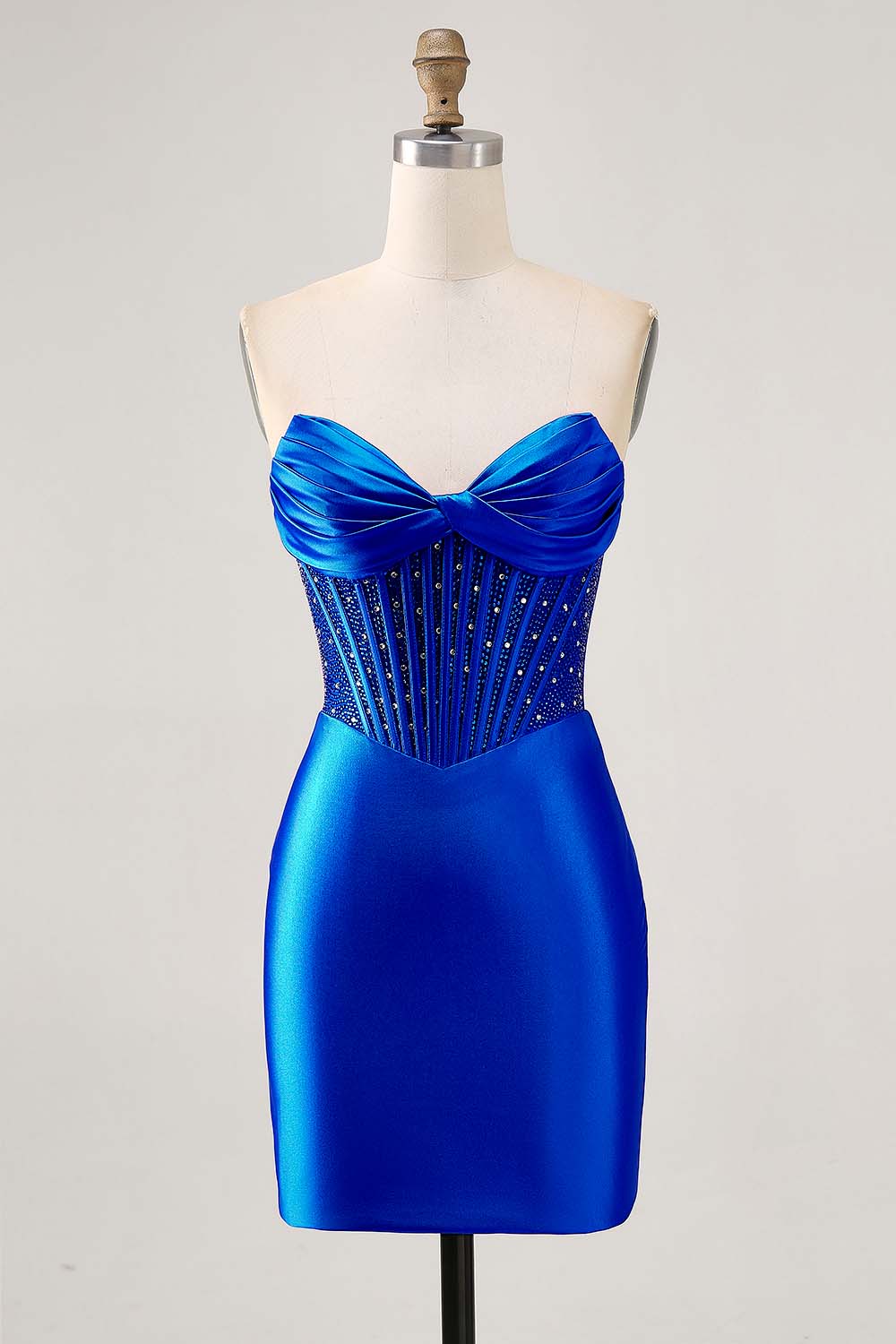 Sparkly Fuchsia Tight Corset Strapless Short Satin Homecoming Dress