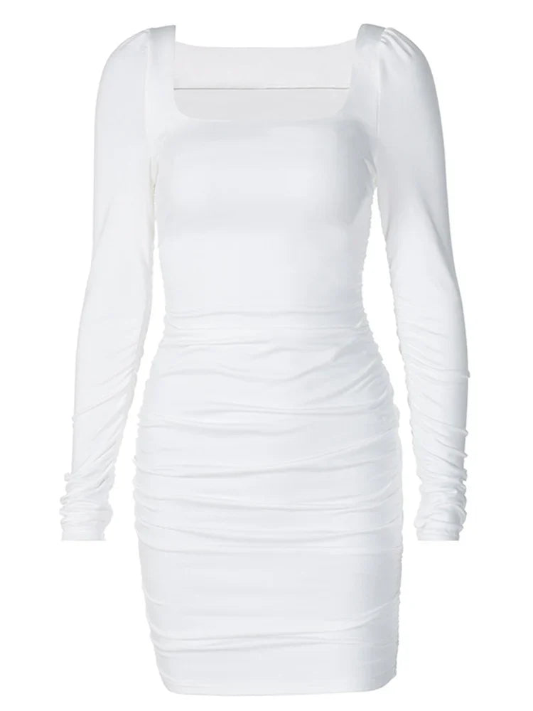 Square-Neck Long-Sleeve Ruched Bodycon Mini Dress 6