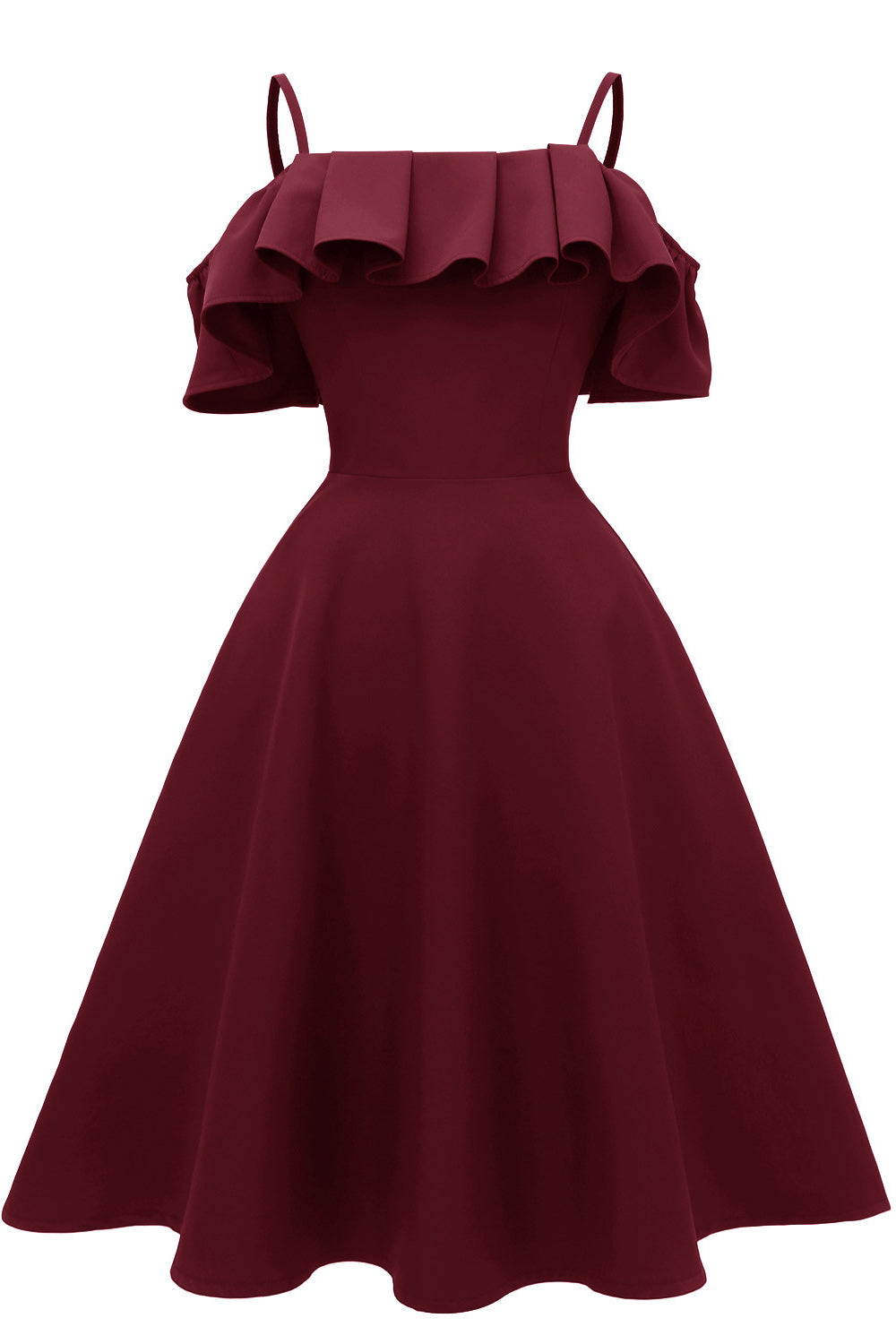 Ruffle Trim Spaghetti Straps Satin Prom Party Dress - Mislish