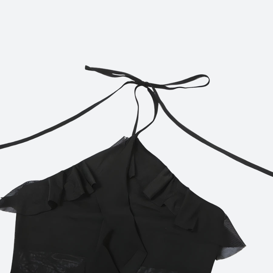 Ruffled Halter Neck Asymmetric Mesh Mini Dress 7