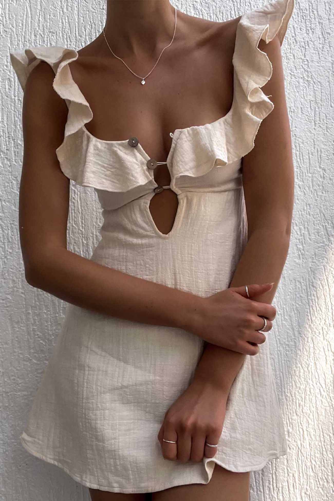 Ruffled Button Down Holllow Mini Dress