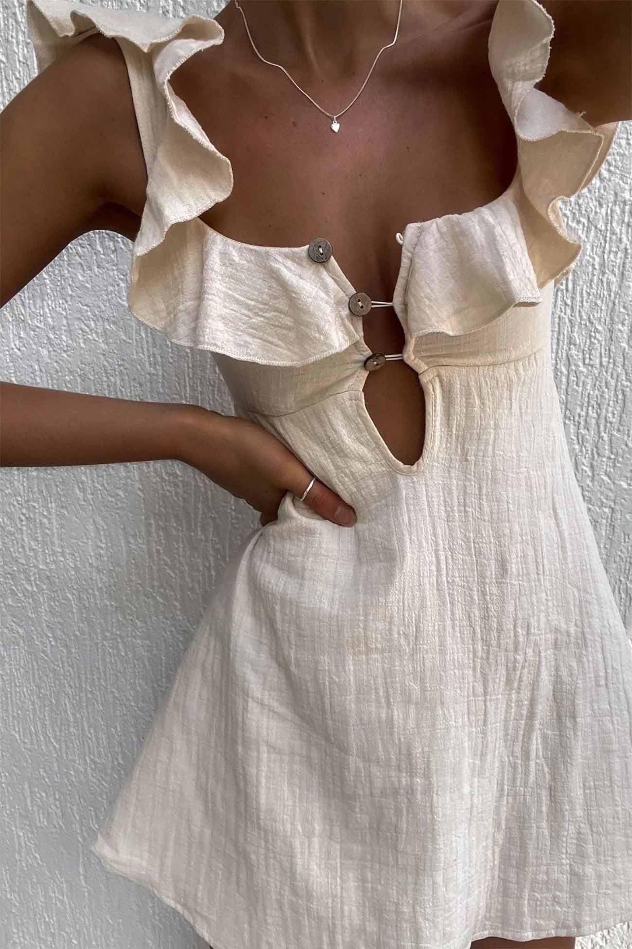 Ruffled Button Down Holllow Mini Dress