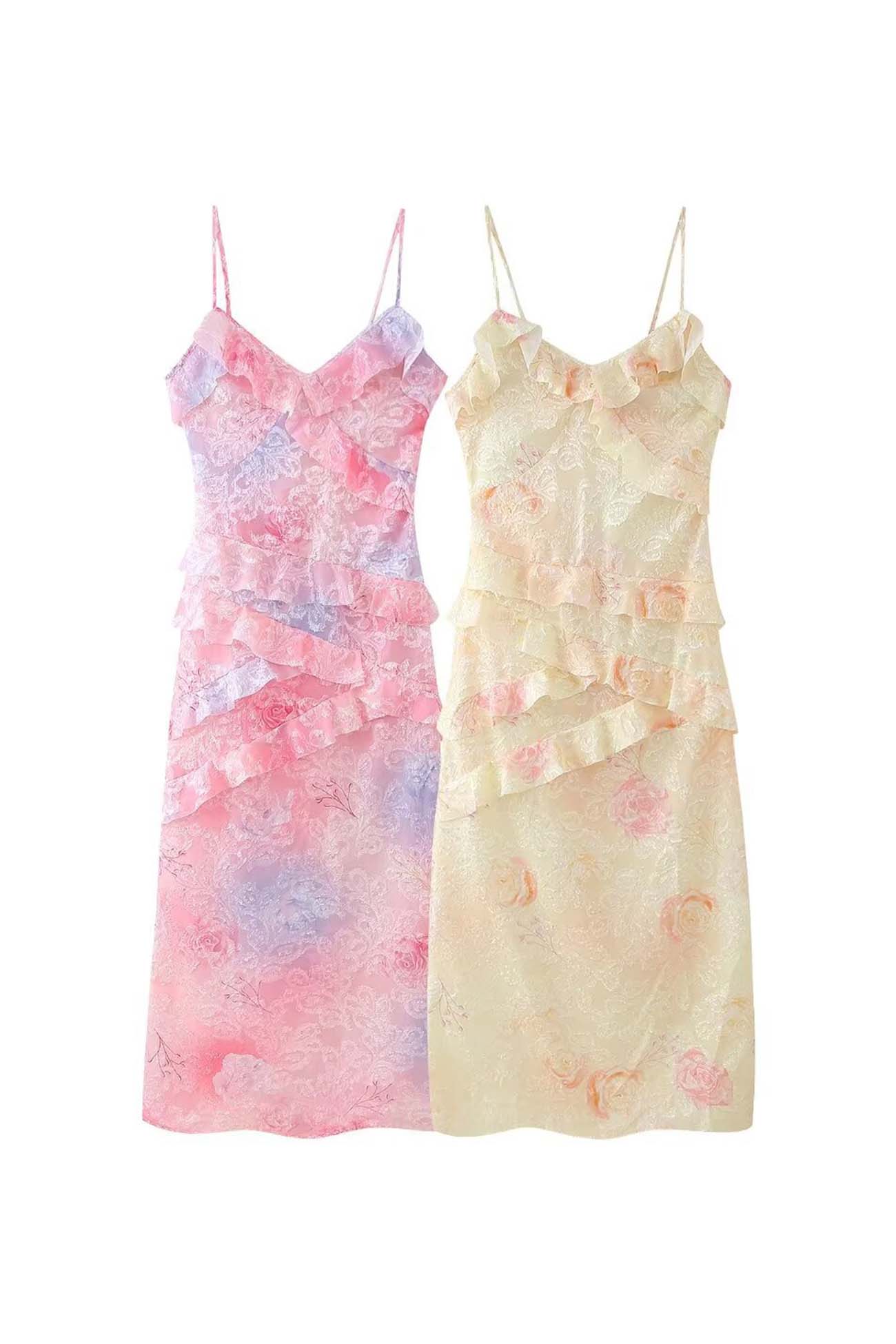 Ruffled Spaghetti Strap Backless Maxi Dress