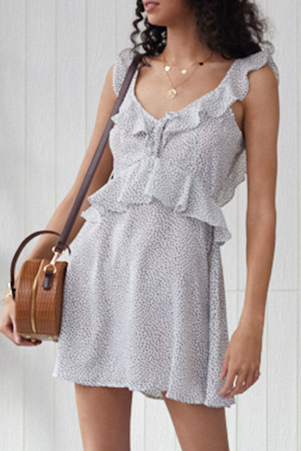 Ruffled Backless Print Short Dress - Mislish