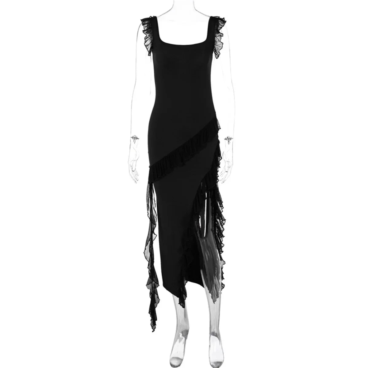 Chiffon Ruffle Sweetheart High Split Maxi Dress 7