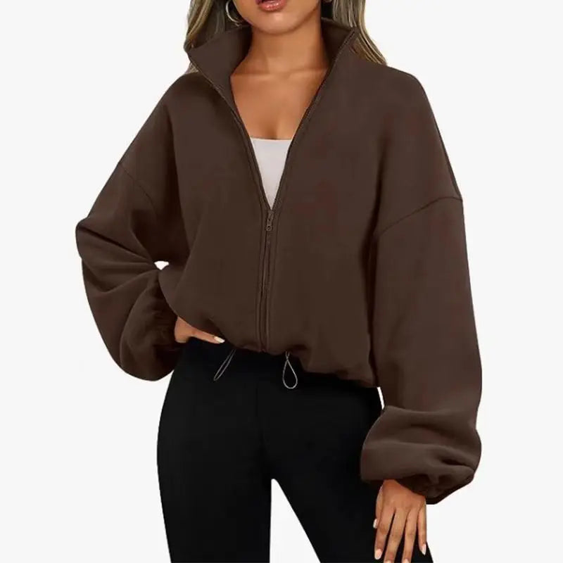 Patchwork Shirring Zipper Coat