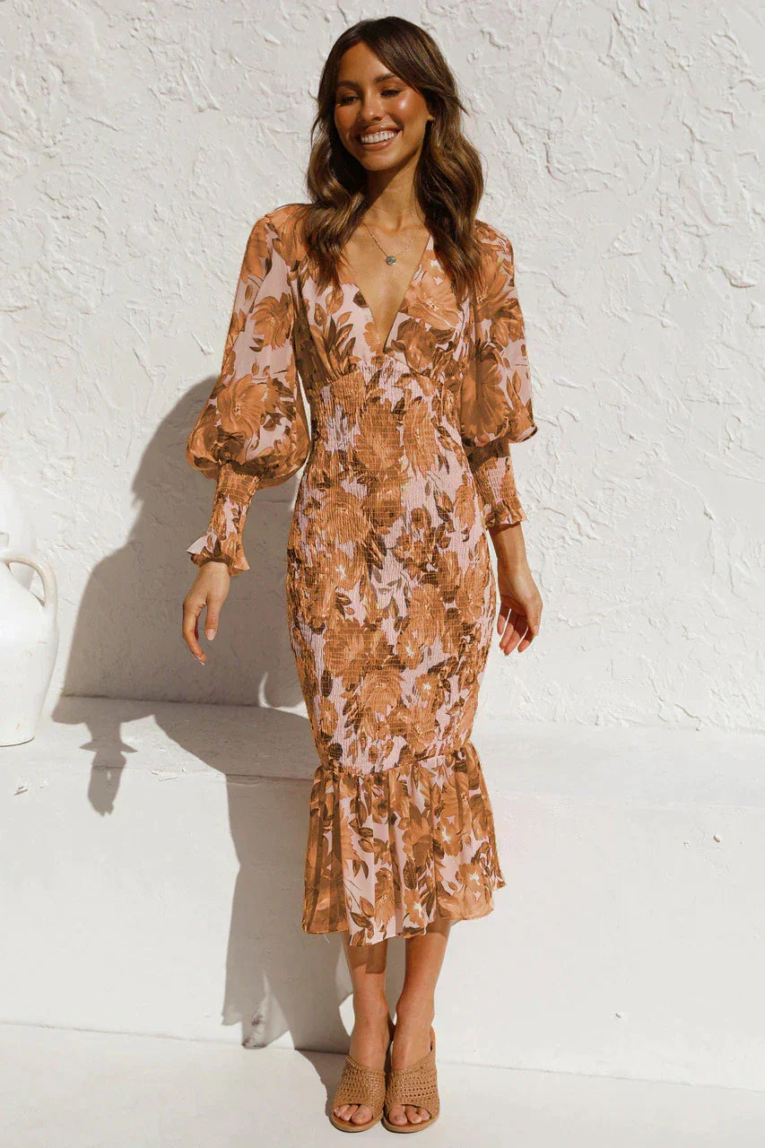 Linen Blend V-Neck Short Sleeve Summer Midi Dress - View 10