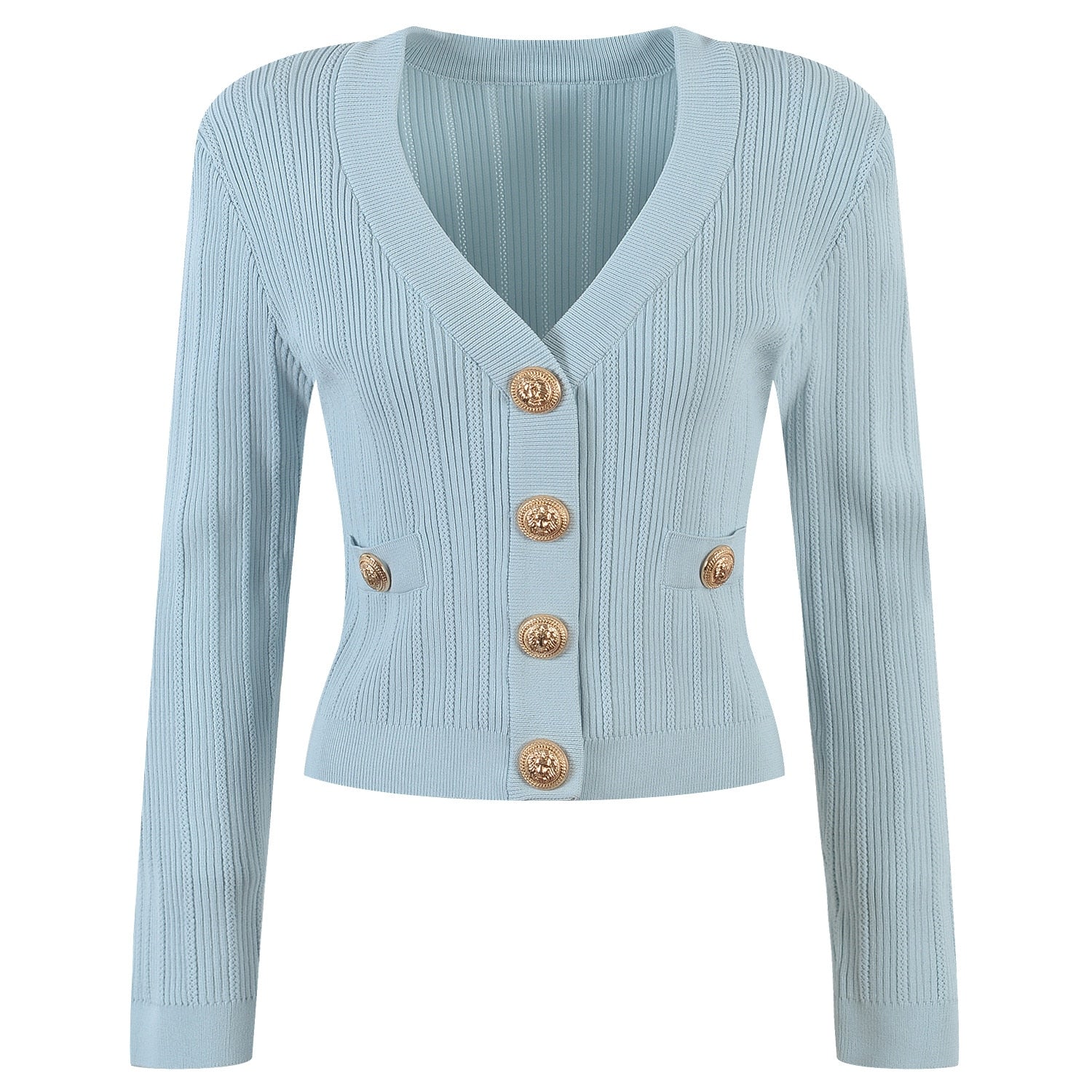 Orro Shop Elegant V-neck Knit Cardigan with Gold Buttons