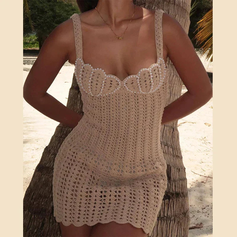 Crochet Sweetheart Scalloped Neck Spaghetti Strap Bodycon Mini Dress - View 7
