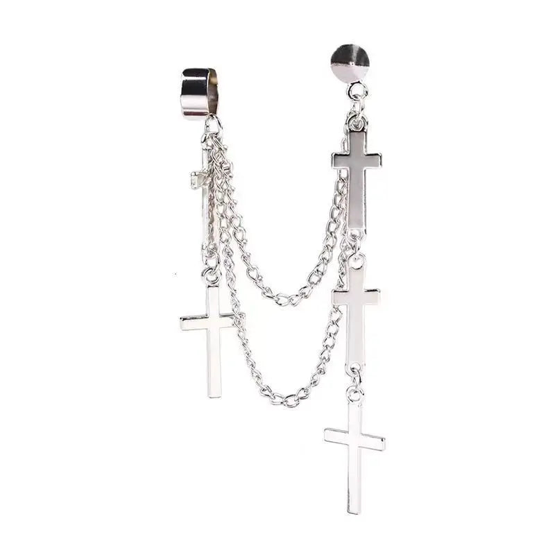 Genderless Punk Cross Fringe Chain Clip Earring