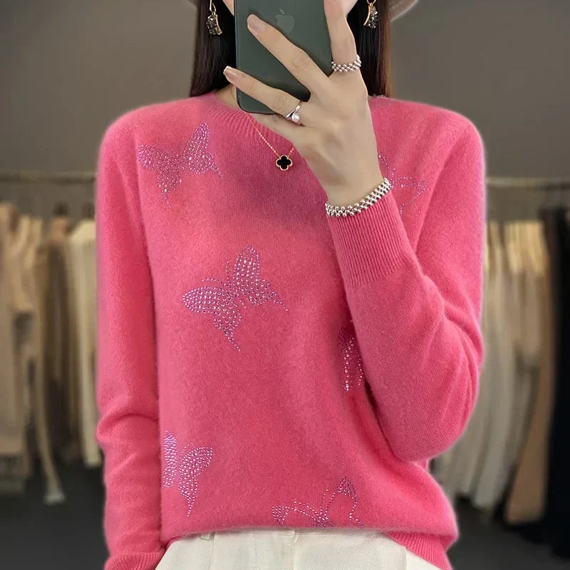 Crew Neck Butterfly Embellished Knit Sweater 8
