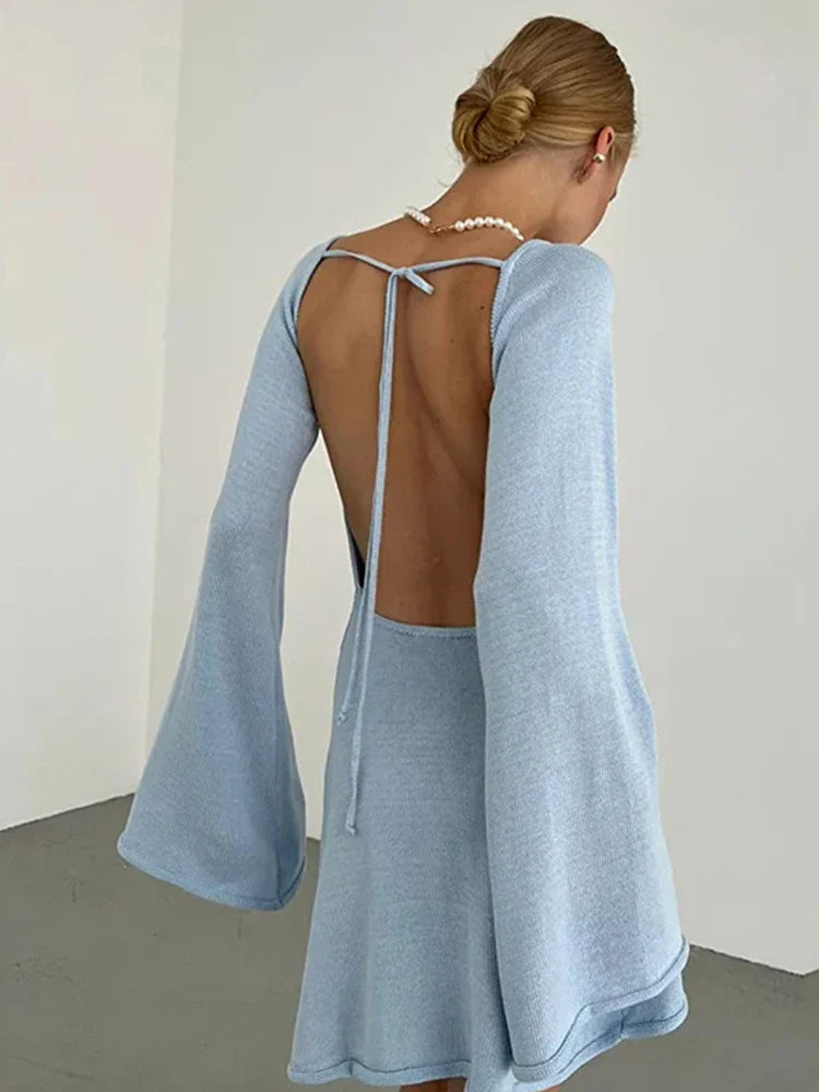 Knitted Backless Lace Up Bikini Cover Up