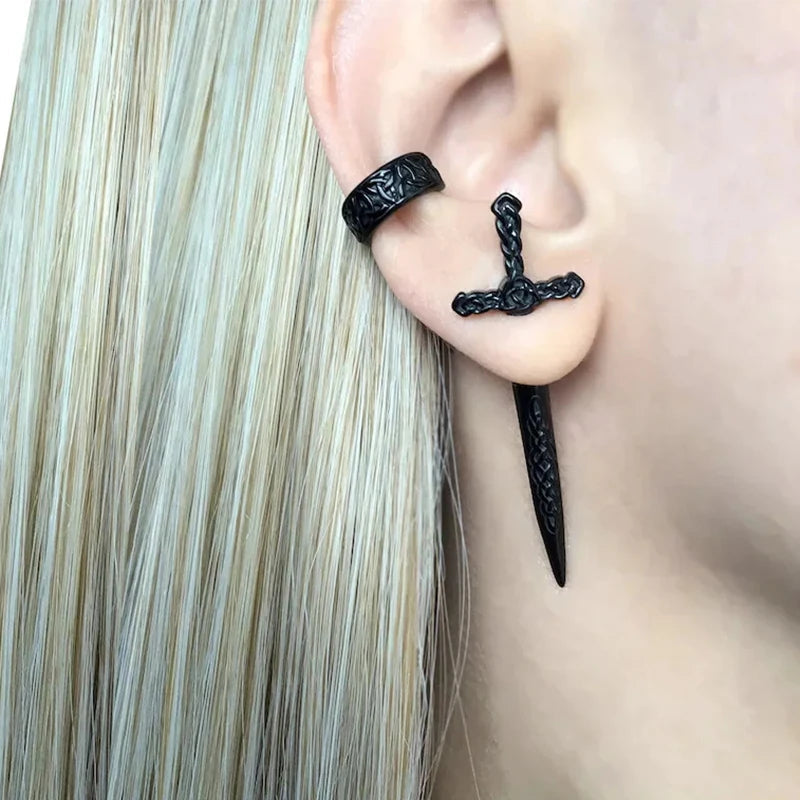 Metal Punk Dark Sword Dagger Stud Earring