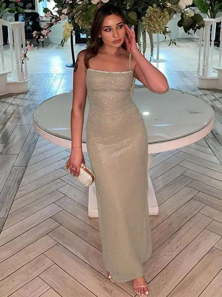 Glitter Knit Square-Neck Side-Slit Column Maxi Dress 3