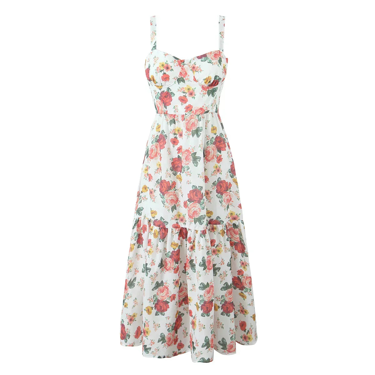 Floral Sweetheart Corset Tiered Ruffle Midi Dress - View 5