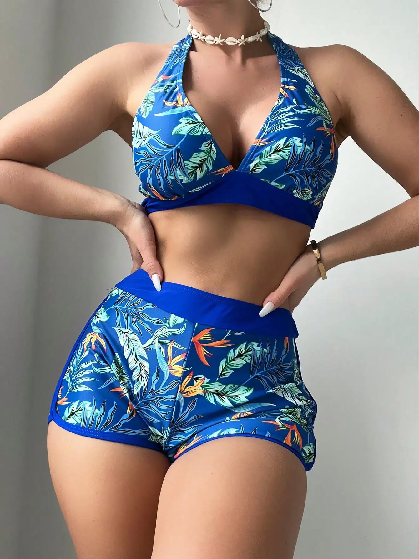 Halter Print Shorts Bikini Two Piece Set