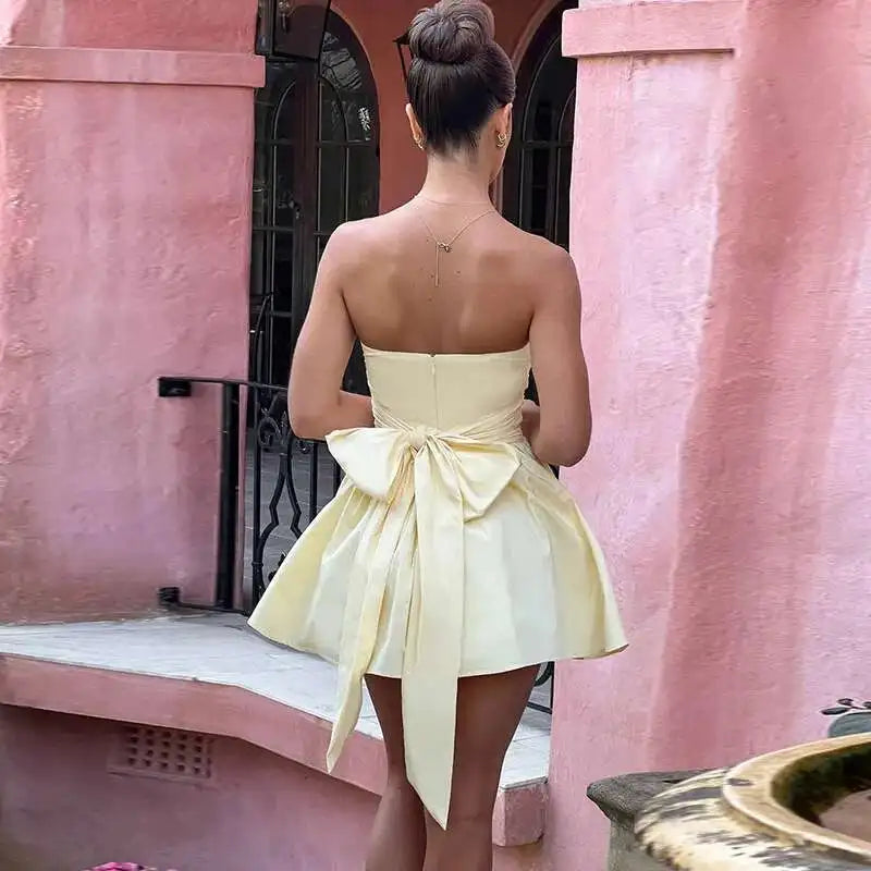 Pearl Bow Waist Wrap Backless Mini Dress - View 6
