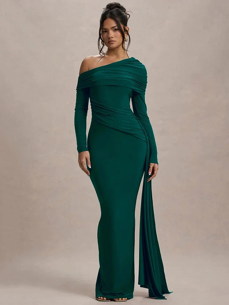Skew Collar Draped Sleeve Bodycon Dress