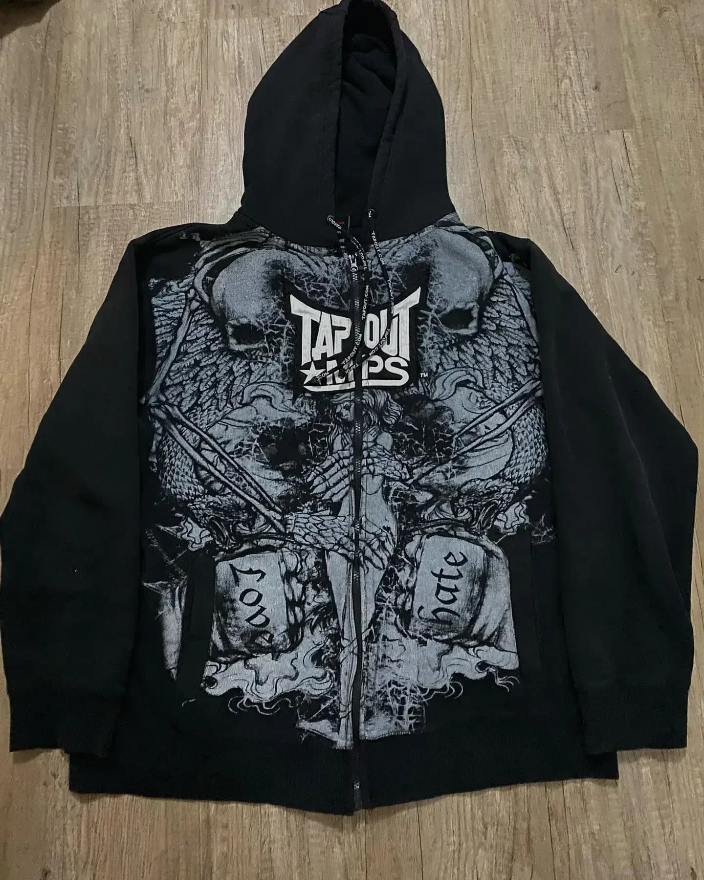 Dark Vintage Letter Print Zip Hoodie
