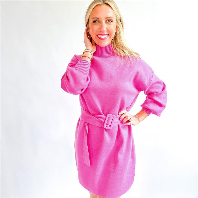 Orro Shop Keagan Belted Knit Sweater Dress for Elegance